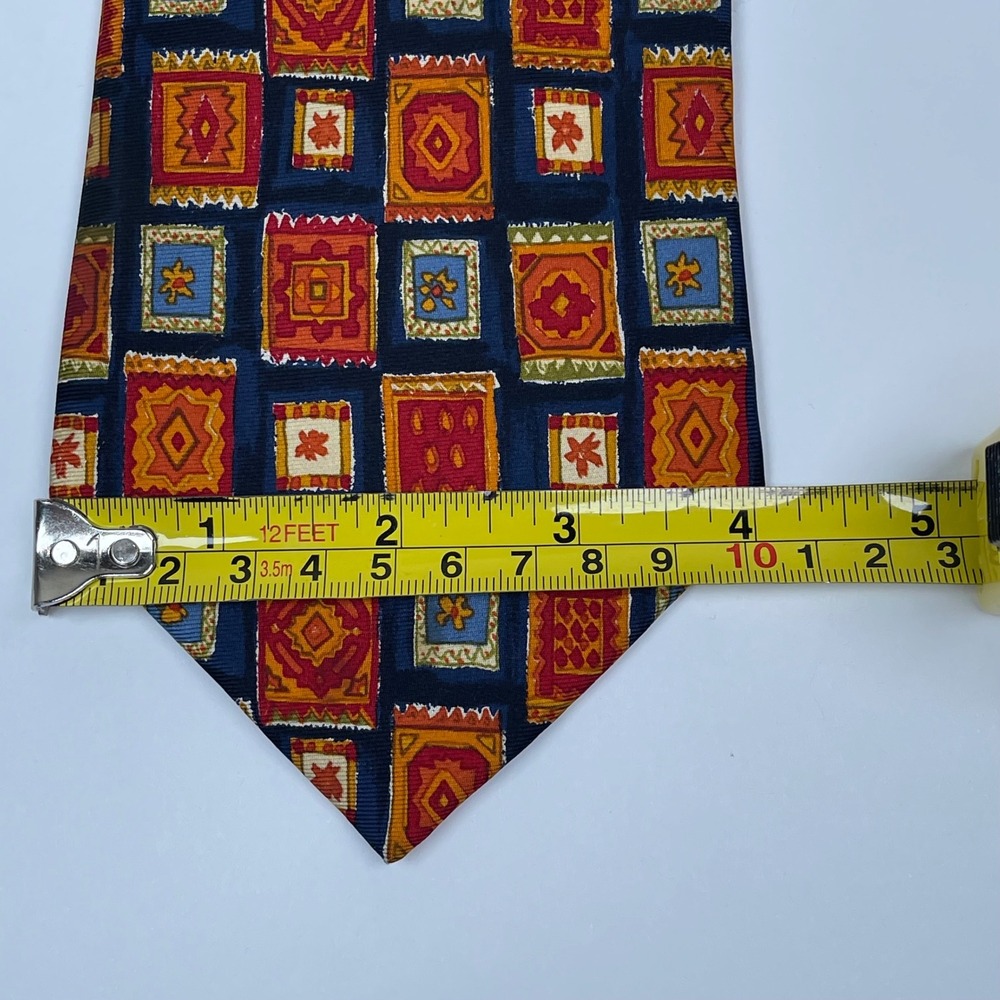 Gian Marco Venturi Silk Tie Necktie Mens Blue Orange Geometric Rug Pattern Italy - Picture 7 of 7